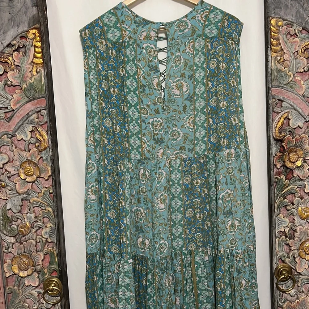 FREE PEOPLE Hanalei Bay Maxi Dress Blue Size Medium Turquoise Multi - Picture 11 of 16